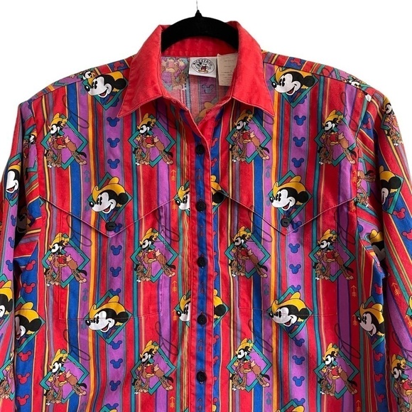 Vintage Disney Cowboy Mickey Mouse Button Down Shirt, Western Cowboy, Size S - Picture 2 of 9